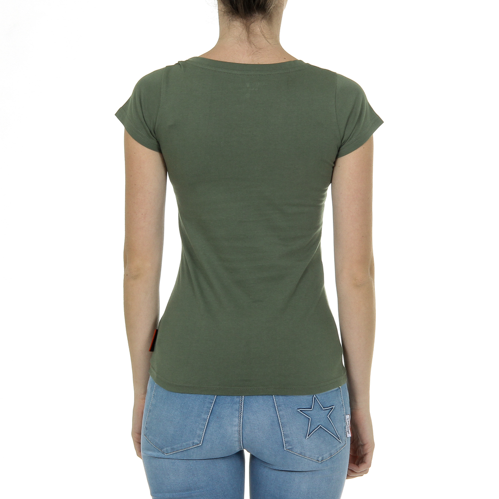 Camiseta Andrew Charles para mujer, manga corta, cuello en V, verde TAPIWA