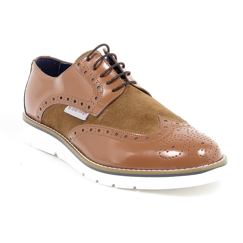 Andrew Charles - Zapatos Oxford brogue para hombre 914 ABRASIVATO CAMOSCIO COGNAC