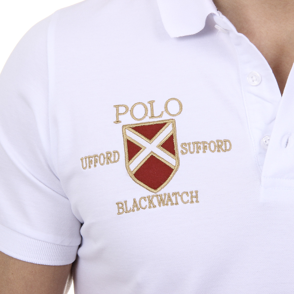 Polo Ufford & Suffolk Polo Club para hombre, manga corta, US007, blanco