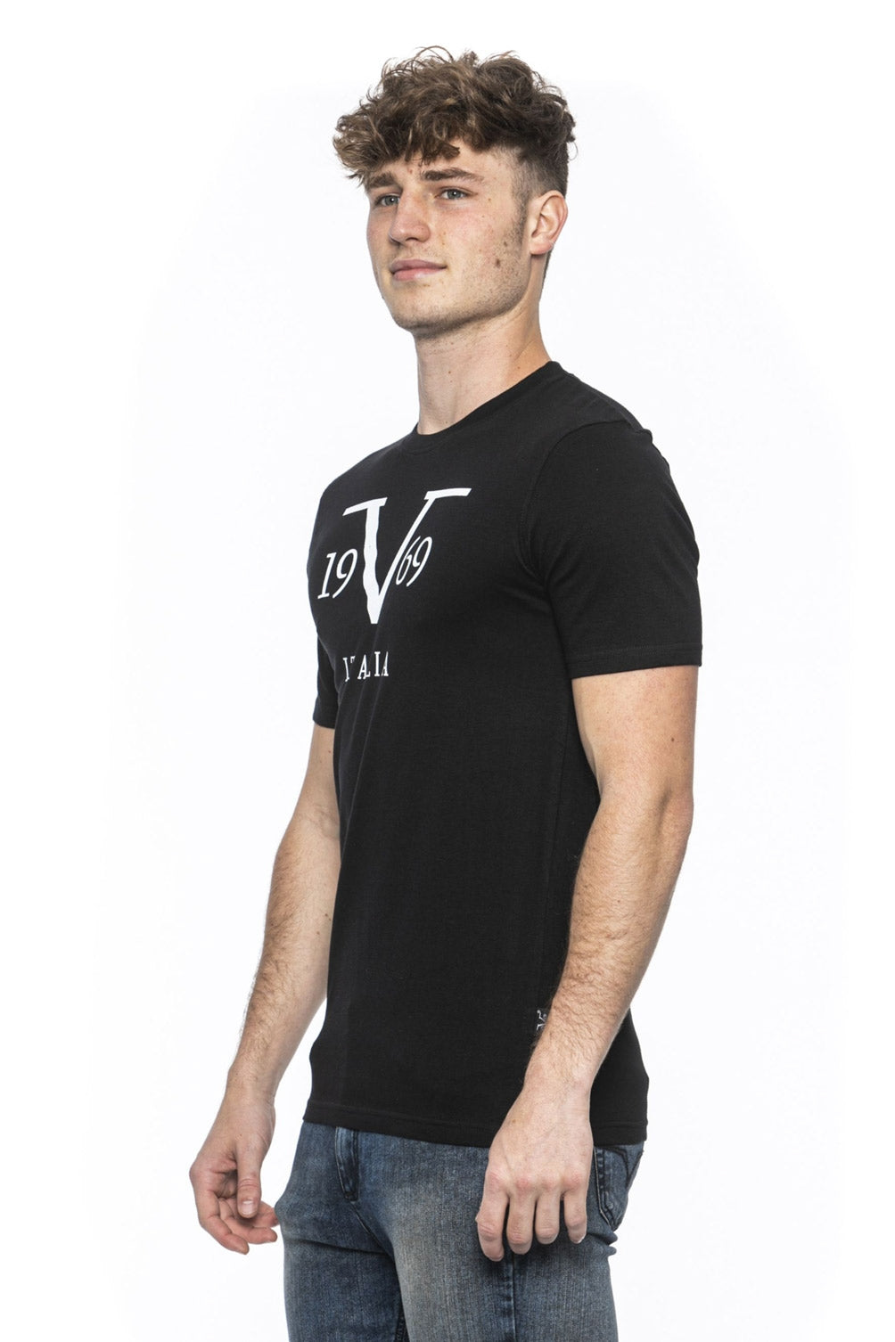 Camiseta Italia 19V69 para hombre, color negro, RAYAN BLACK