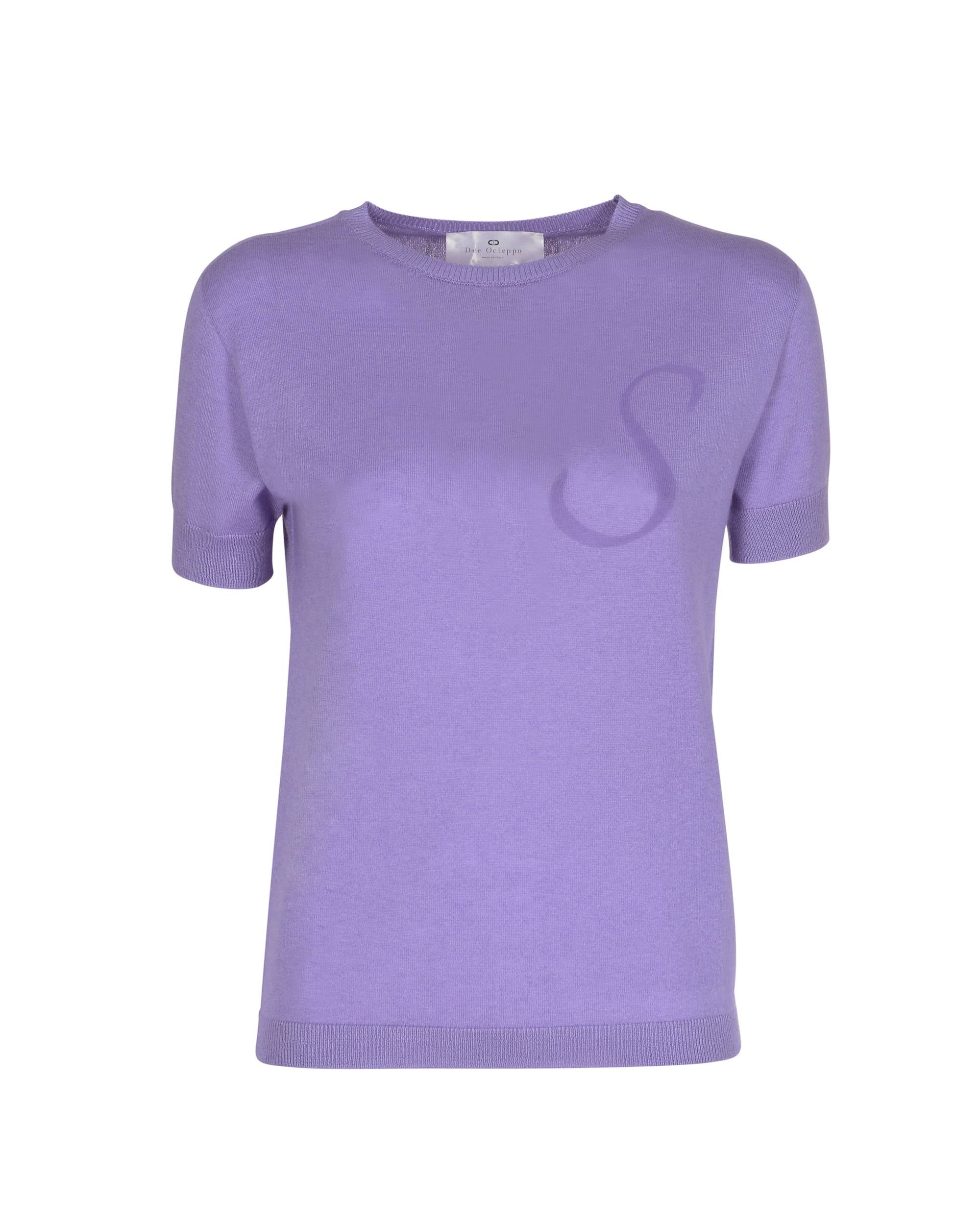 Jersey de cachemira de verano con cuello redondo y manga corta, color lila
