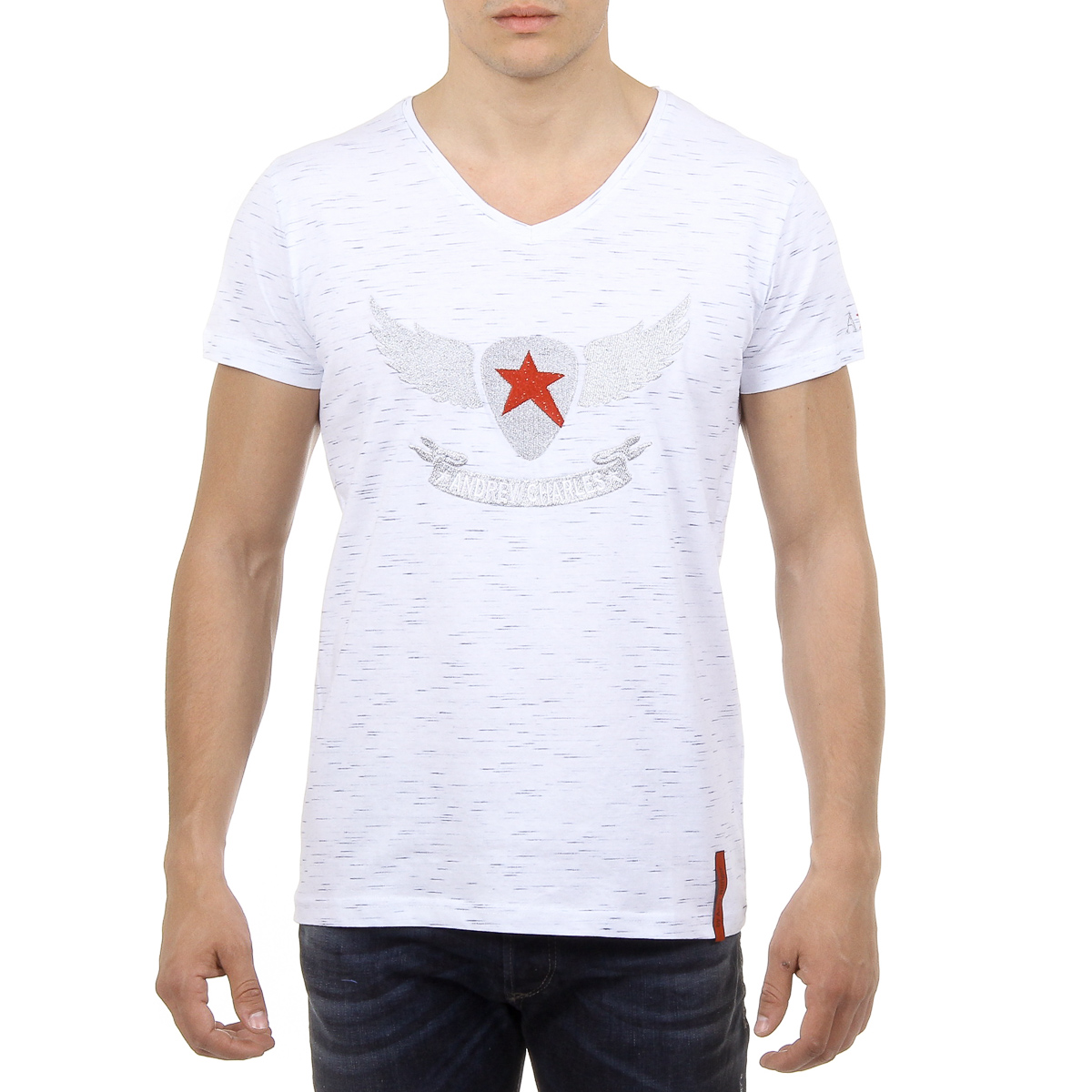 Andrew Charles Mens T-Shirt Short Sleeves V-Neck White CONNOR