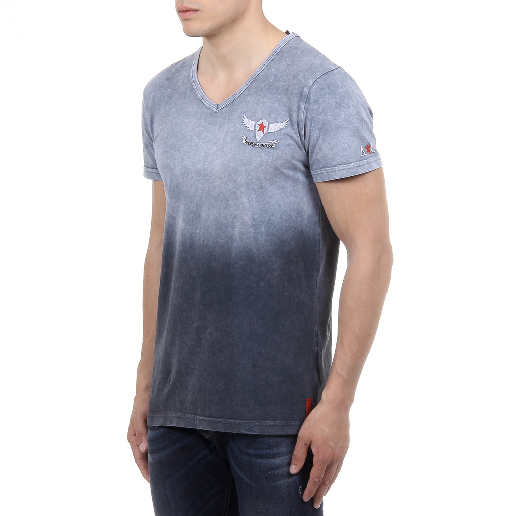Andrew Charles Mens T-Shirt Short Sleeves V-Neck Grey ELI