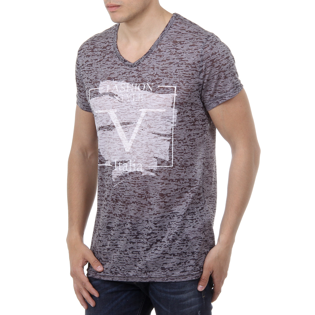 V 1969 Italia Mens T-shirt Short Sleeves V-Neck Black DANIEL