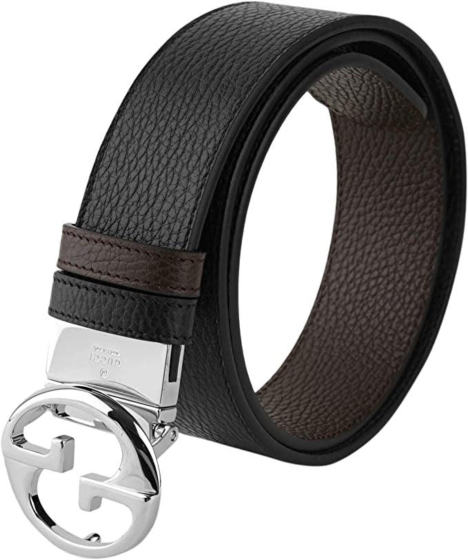 Cinturón reversible de cuero para hombre Gucci, negro y marrón oscuro