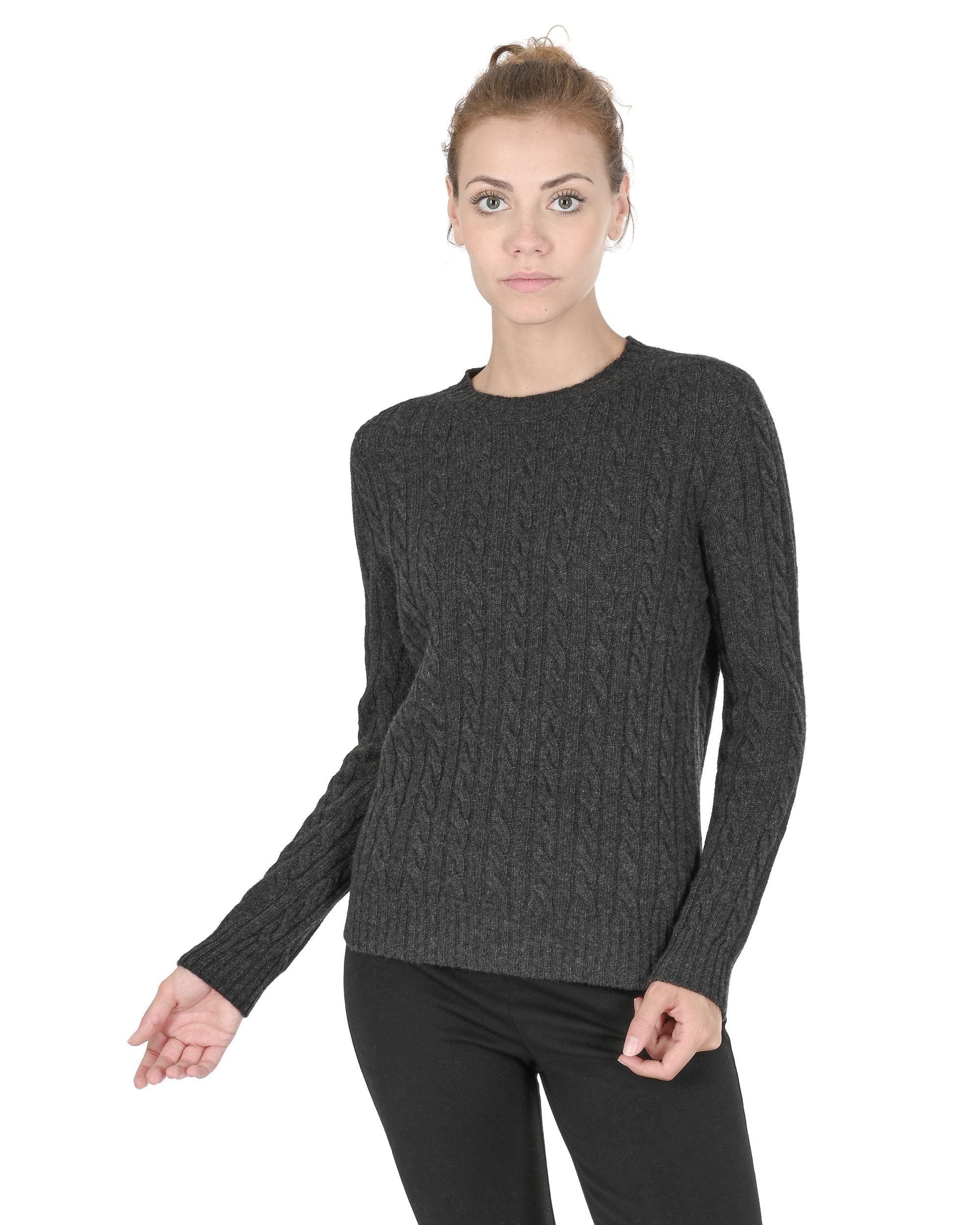 Suéter de cuello redondo para mujer de cachemira Crown of Edinburgh COE 0013 GRIS OSCURO