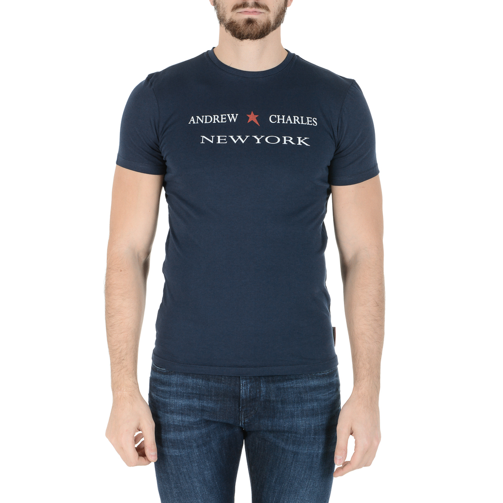 Camiseta Andrew Charles para hombre, manga corta, cuello redondo, azul, KEITA