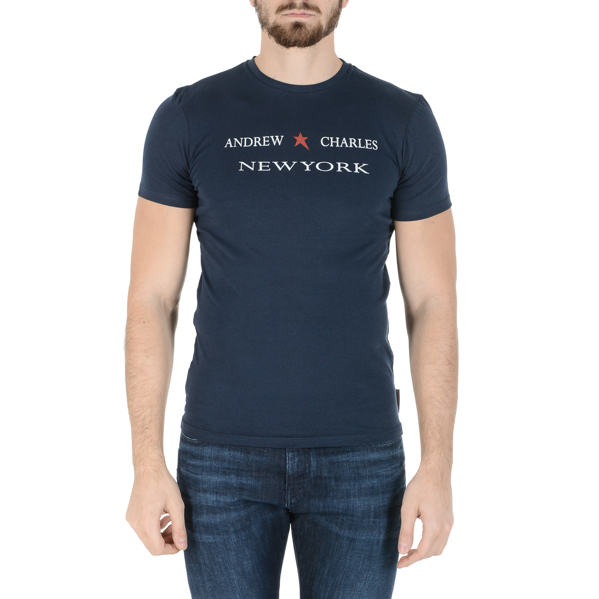 Camiseta Andrew Charles para hombre, manga corta, cuello redondo, azul, KEITA