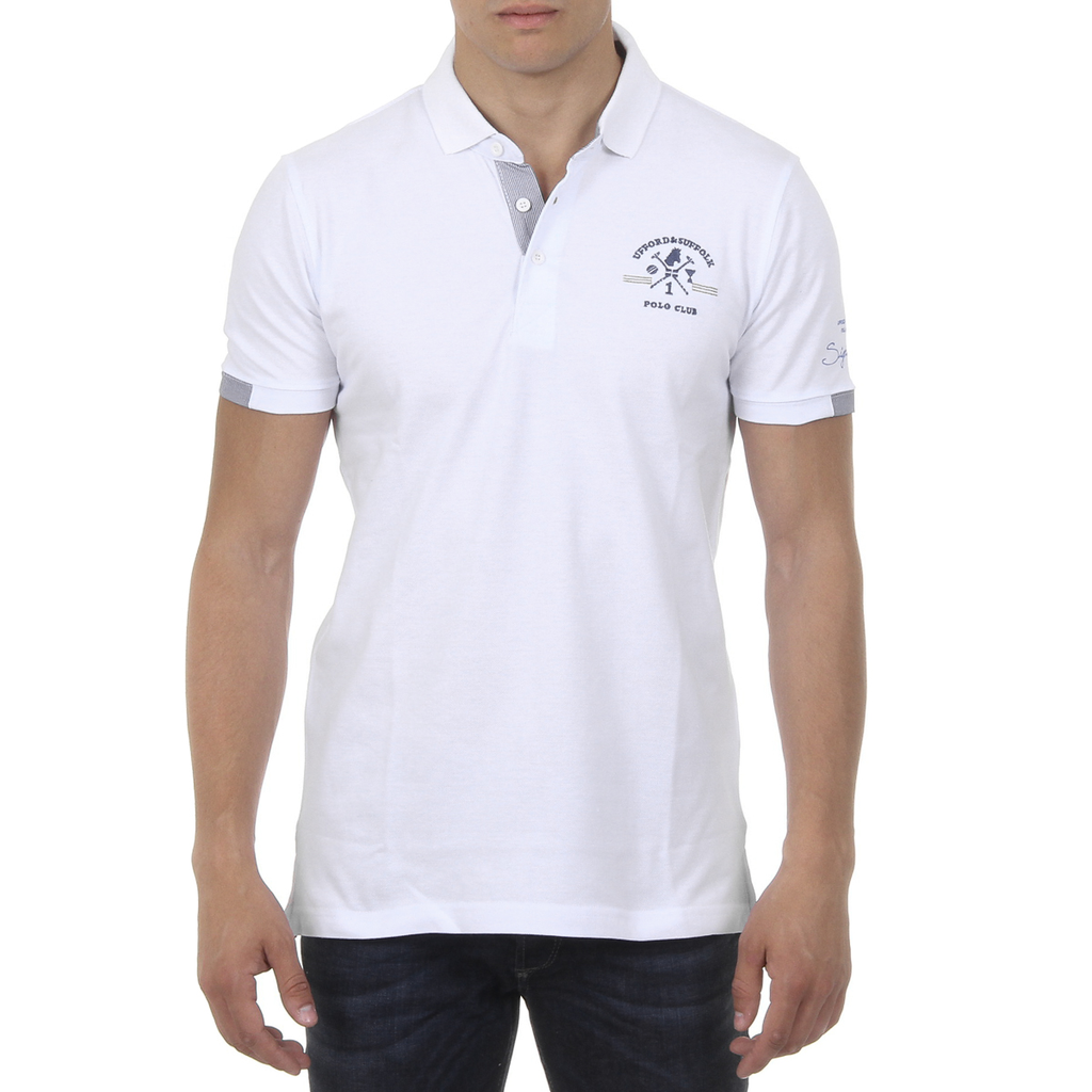 Polo Ufford & Suffolk Polo Club para hombre, manga corta, US025, blanco