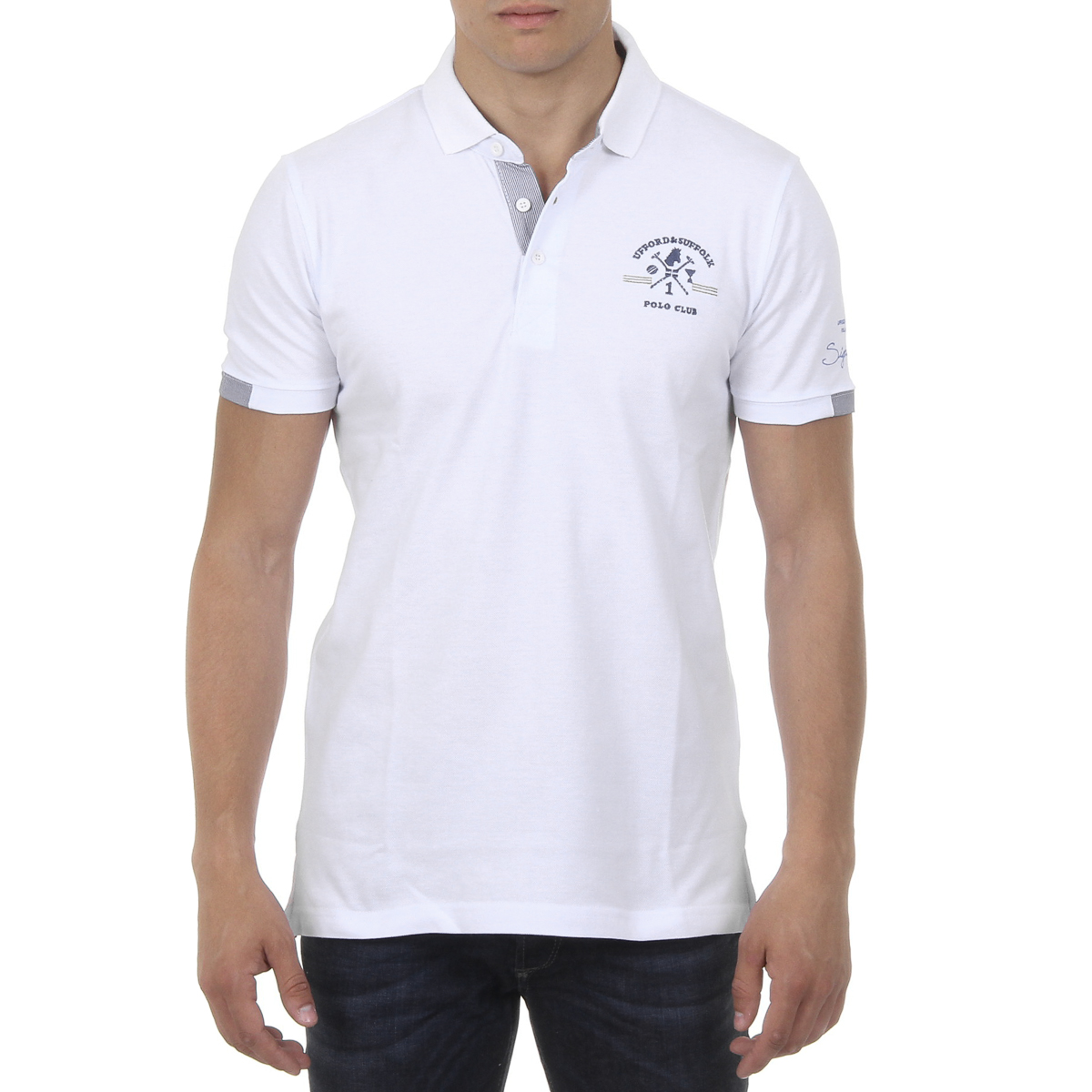 Polo Ufford & Suffolk Polo Club para hombre, manga corta, US025, blanco