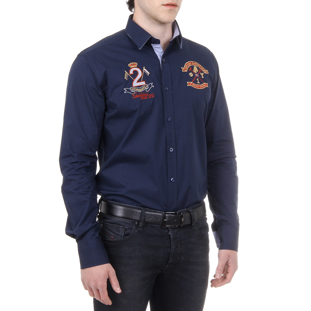 Camisa de manga larga para hombre del Ufford & Suffolk Polo Club US010 AZUL MARINO