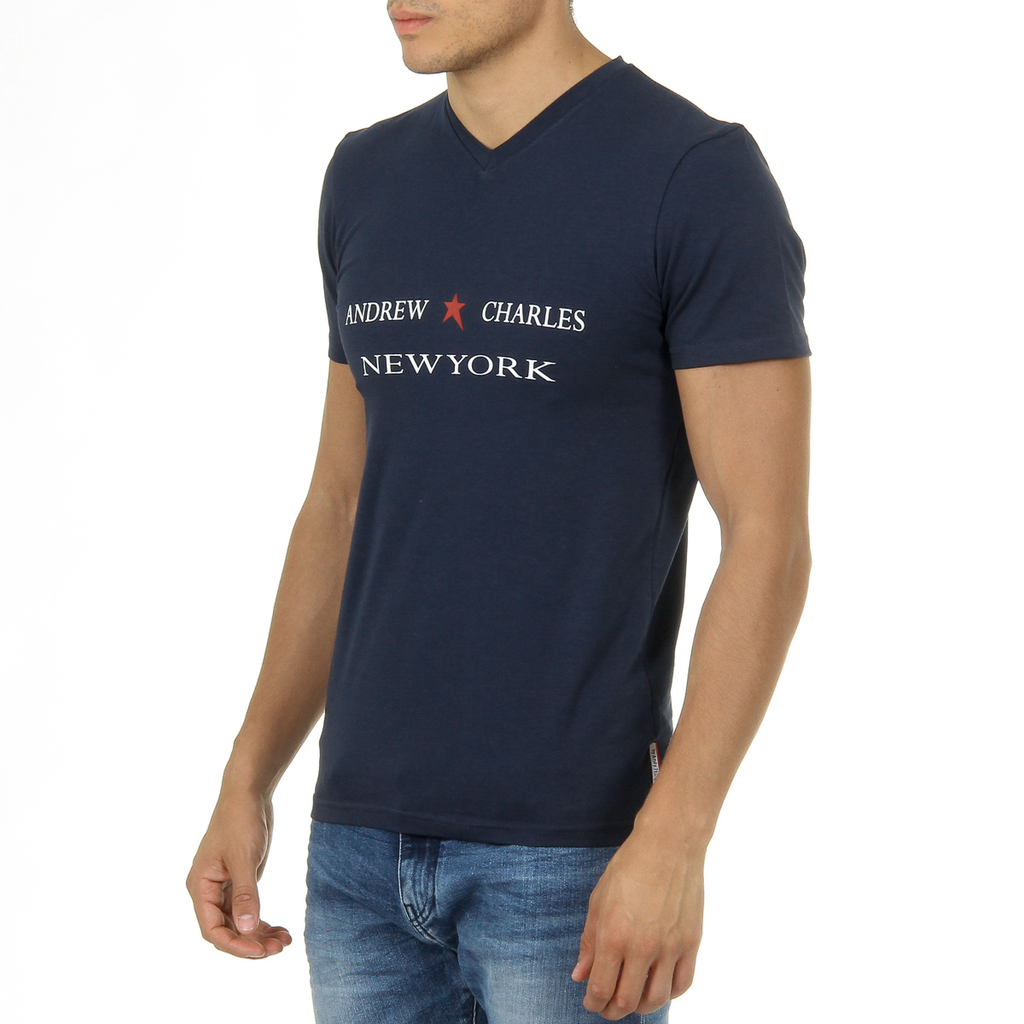 Camiseta Andrew Charles para hombre, manga corta, cuello en V, azul, KENAN