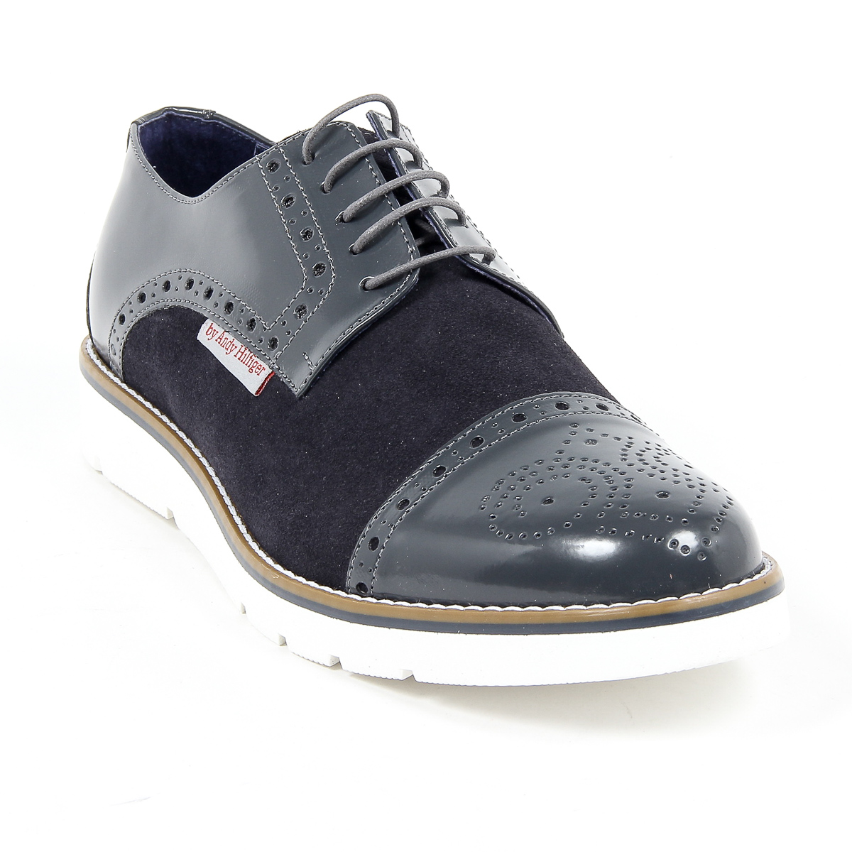 Andrew Charles - Zapatos Oxford brogue para hombre 911 ABRASIVATO CAM GRIGIO BLEU