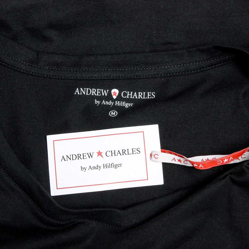 Camiseta Andrew Charles para mujer, manga corta, cuello en V, negra, TAPIWA