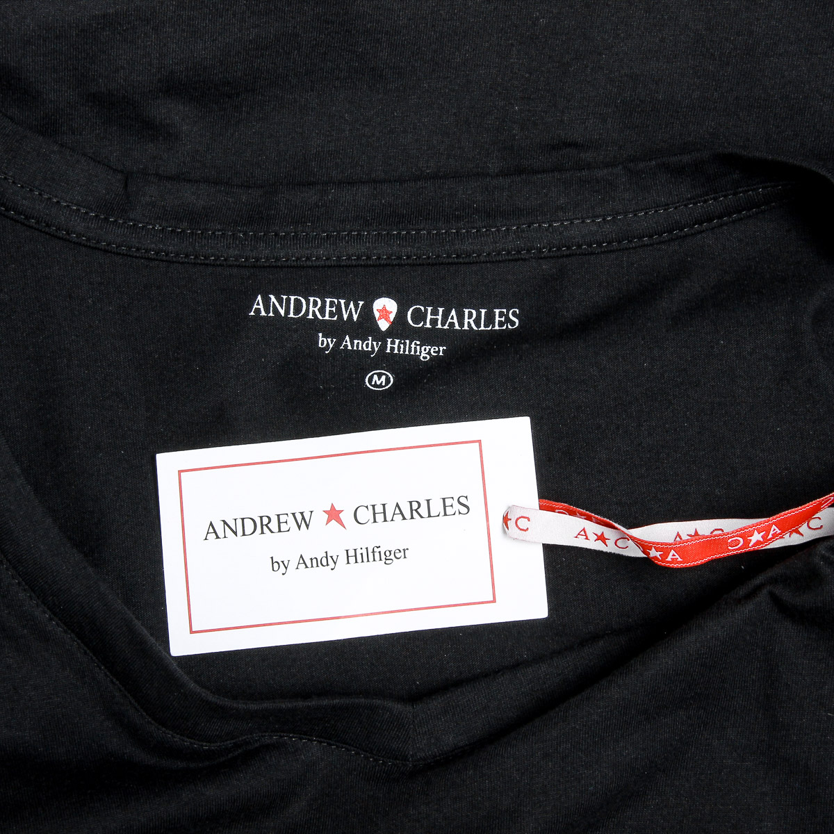 Camiseta Andrew Charles para mujer, manga corta, cuello en V, negra, TAPIWA