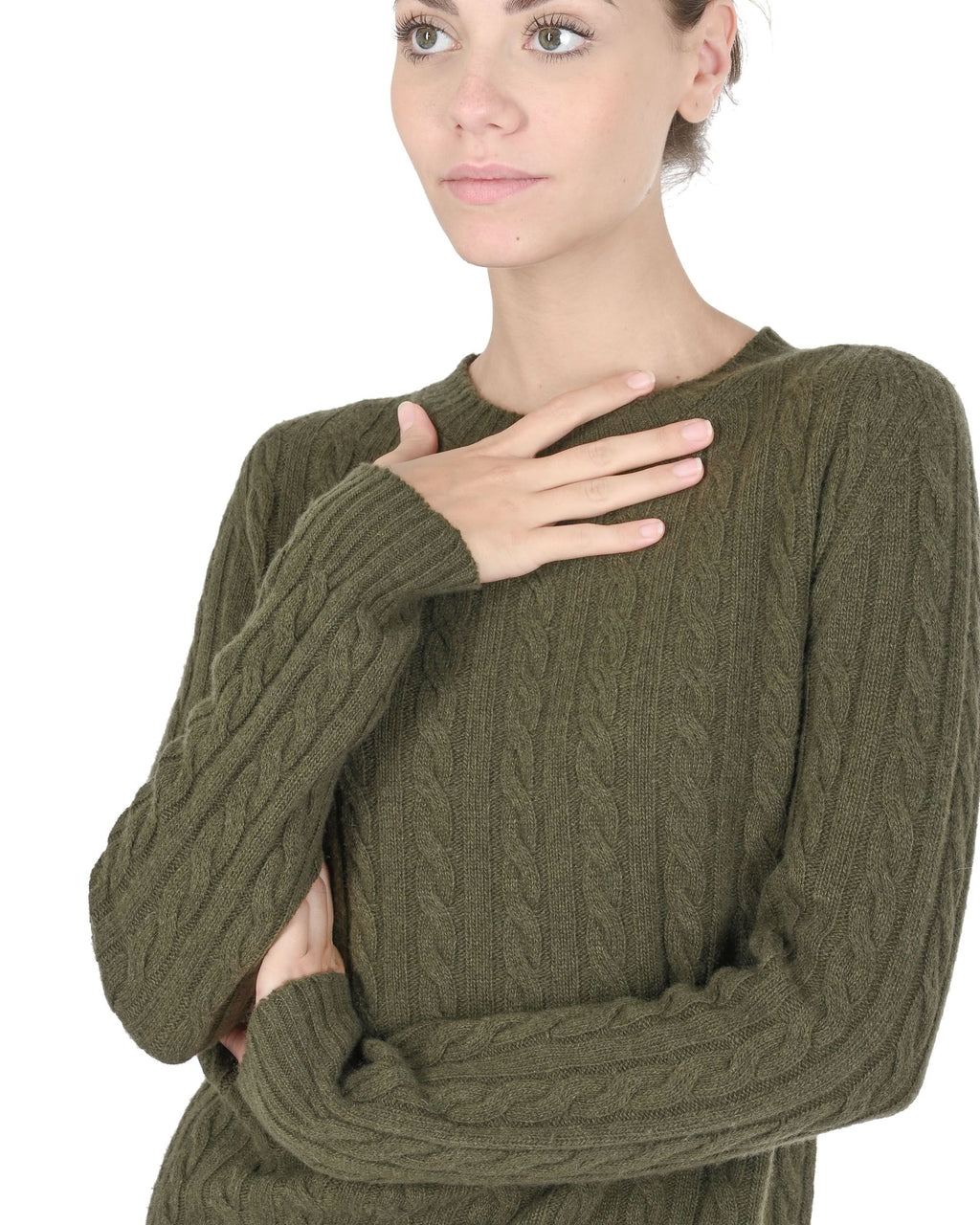 Suéter de cuello redondo para mujer de cachemira Crown of Edinburgh COE 0033 KHAKI
