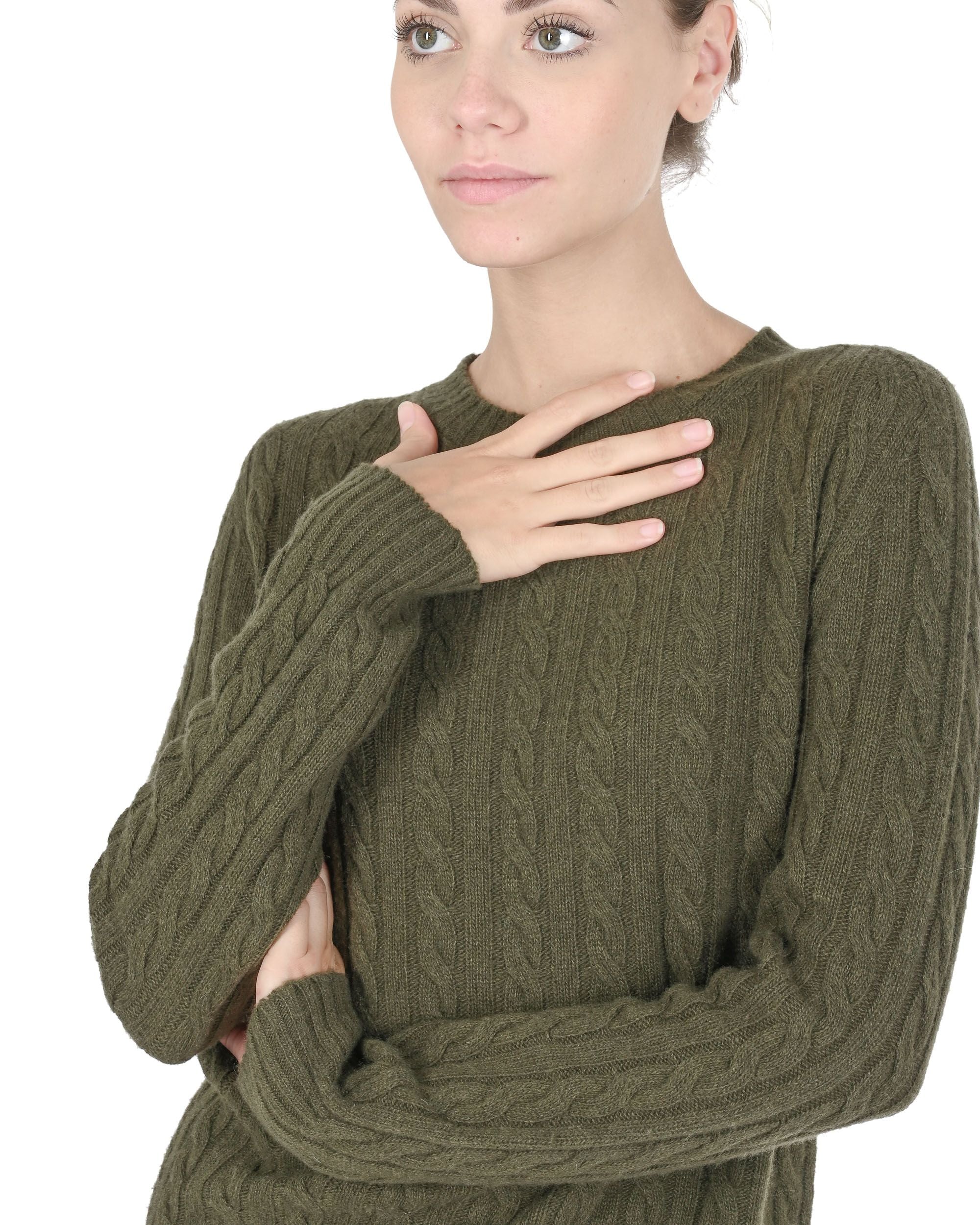 Suéter de cuello redondo para mujer de cachemira Crown of Edinburgh COE 0033 KHAKI