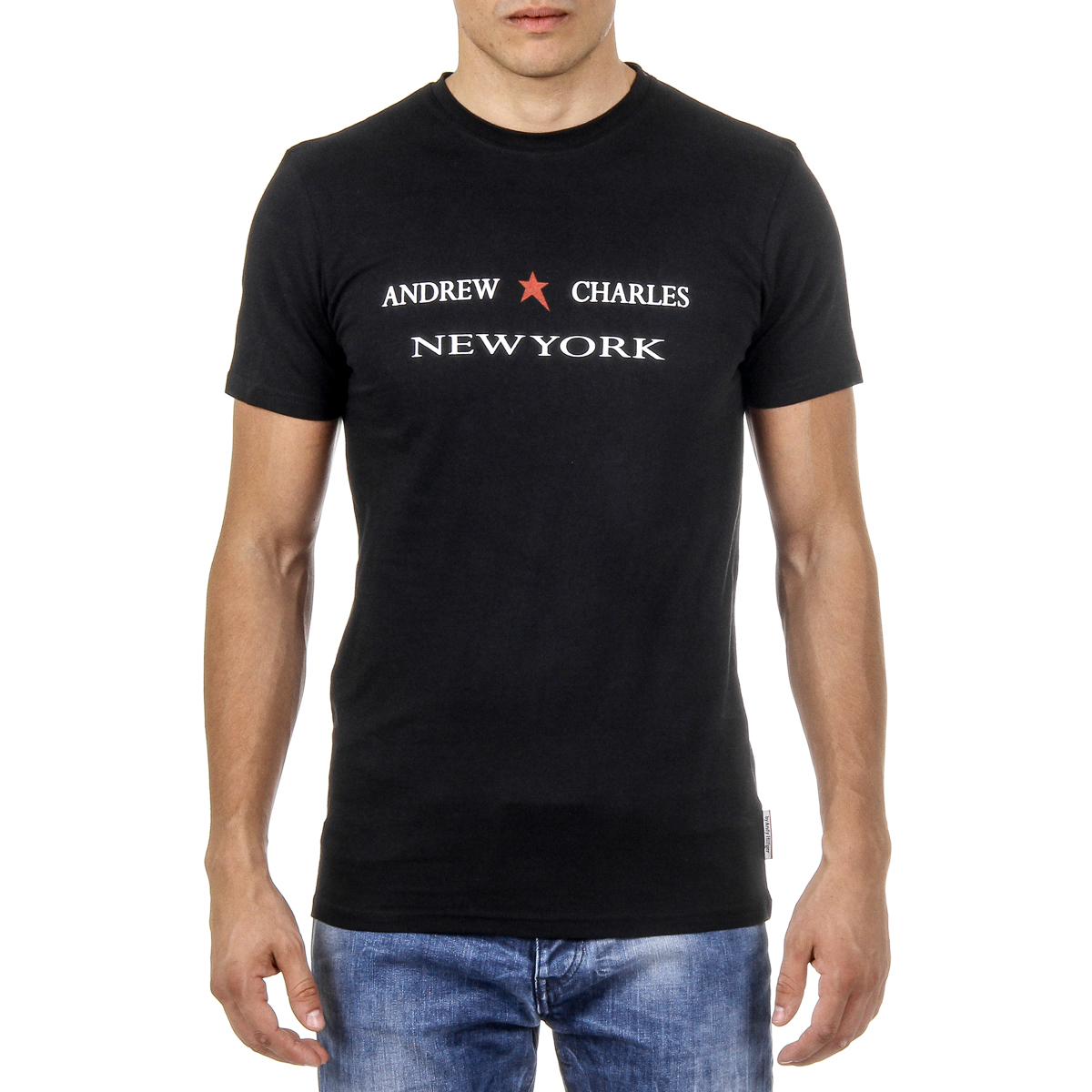 Camiseta Andrew Charles para hombre, manga corta, cuello redondo, negra, KEITA