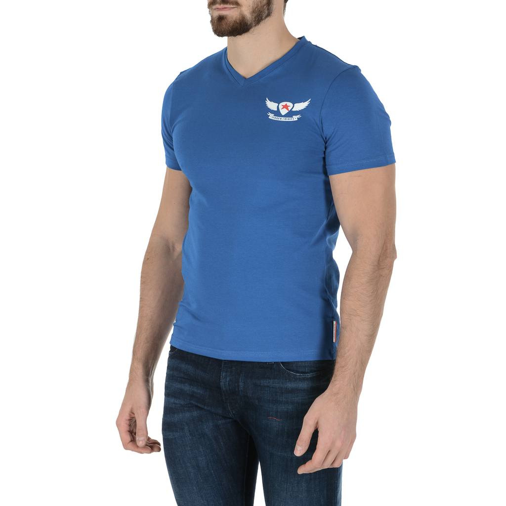 Camiseta Andrew Charles para hombre, manga corta, cuello en V, azul, KENAN
