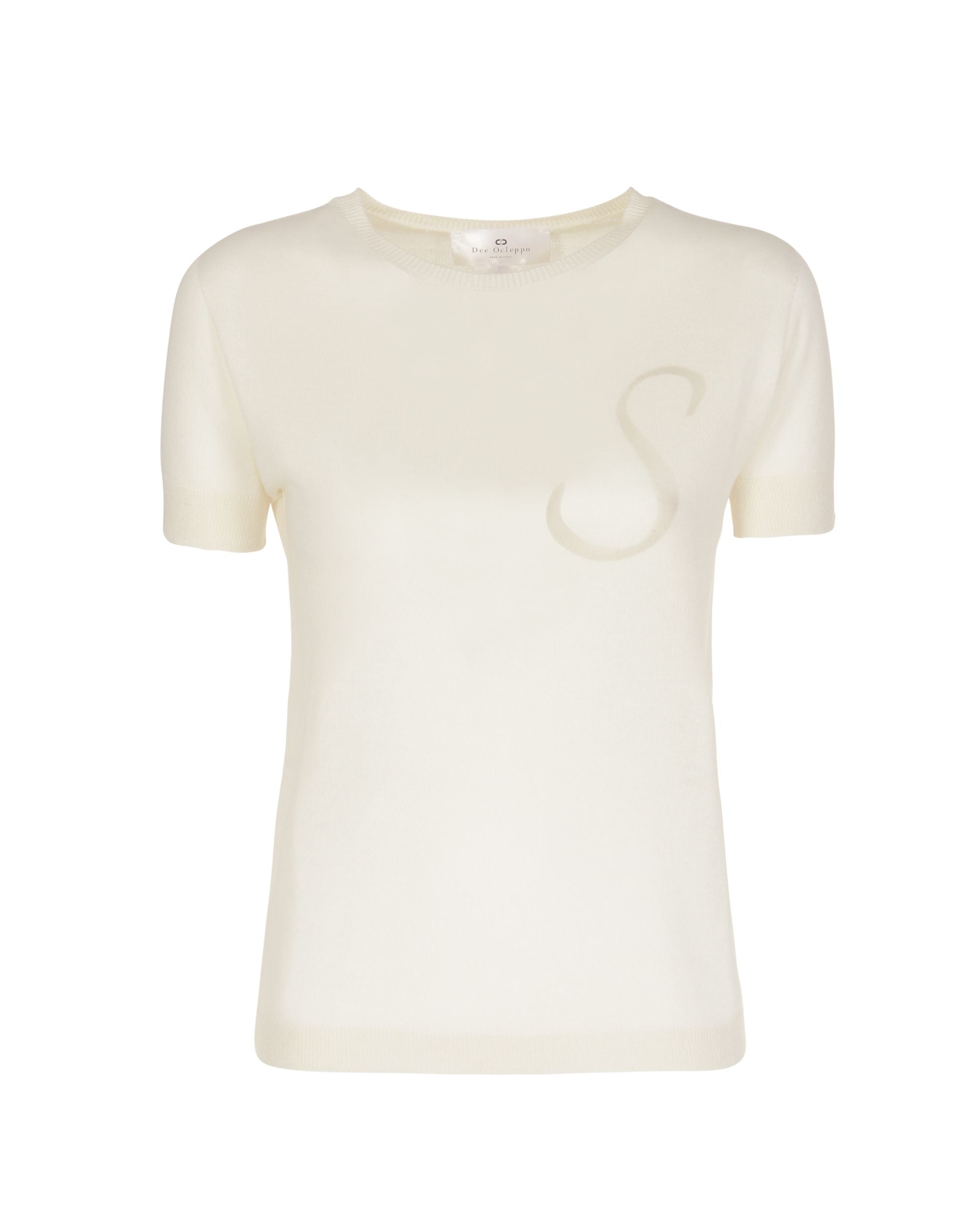 Jersey de cachemira de verano, cuello redondo, manga corta, color marfil
