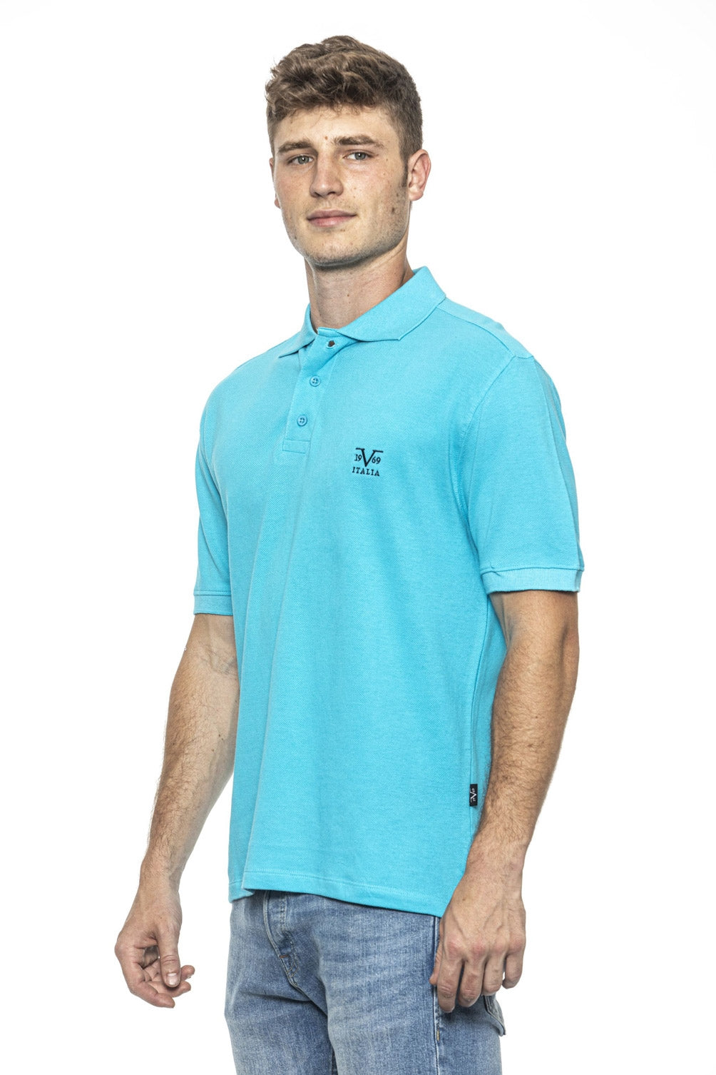 19V69 Italia Polo para hombre azul claro RICAMO TURQUESA