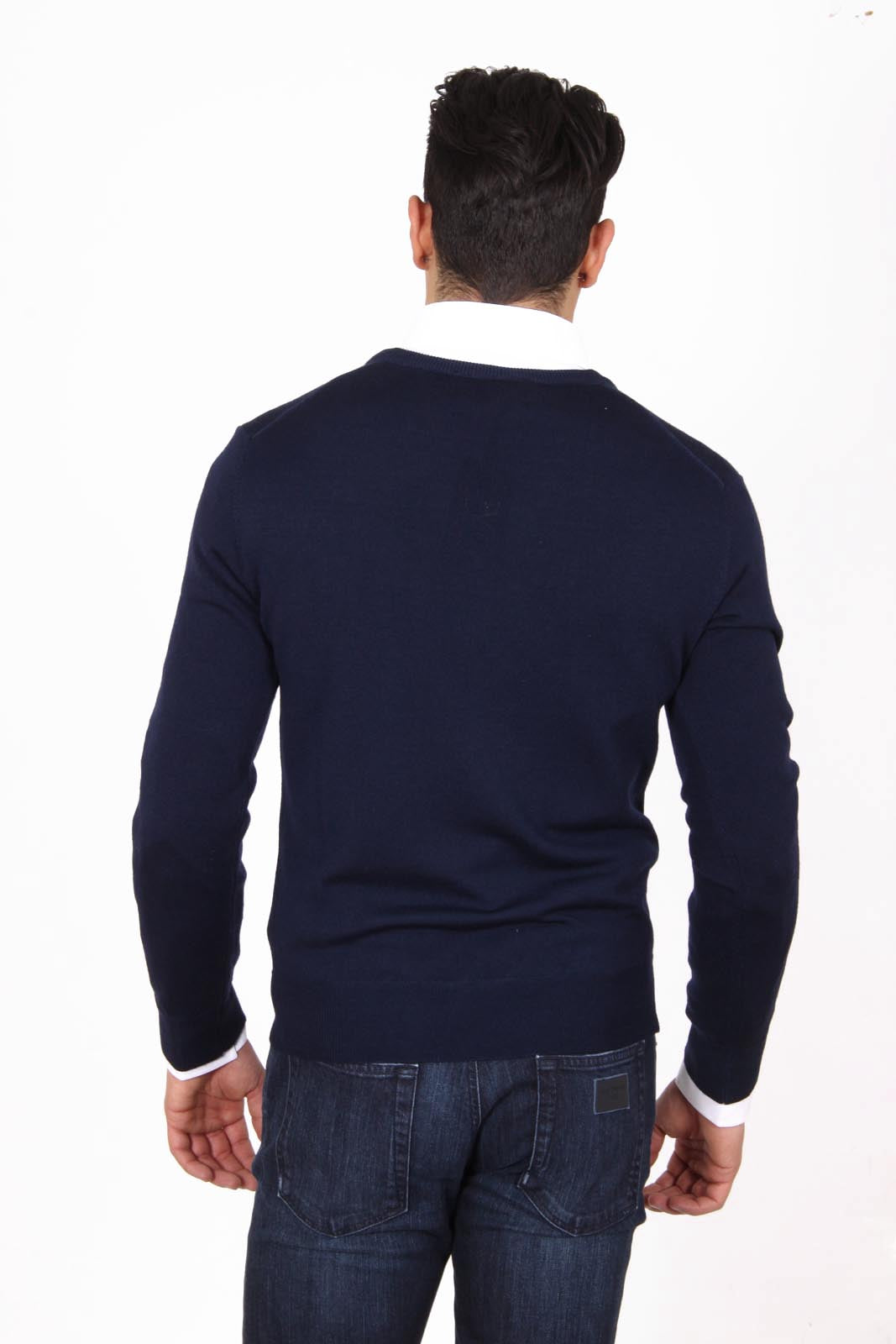 V 1969 Italia Jersey con cuello de pico para hombre 9801 SCOLLO V BLU NAVY