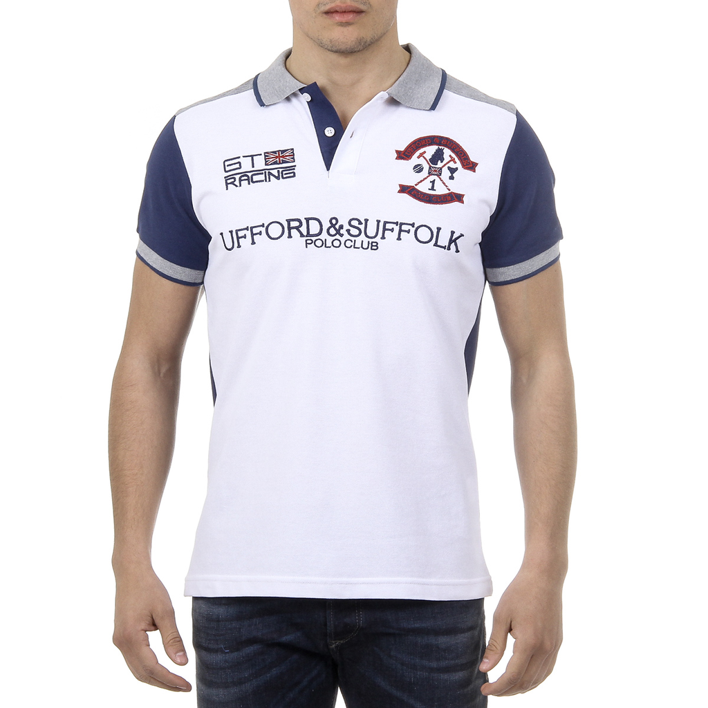 Polo Ufford & Suffolk Polo Club para hombre, manga corta, US001, blanco