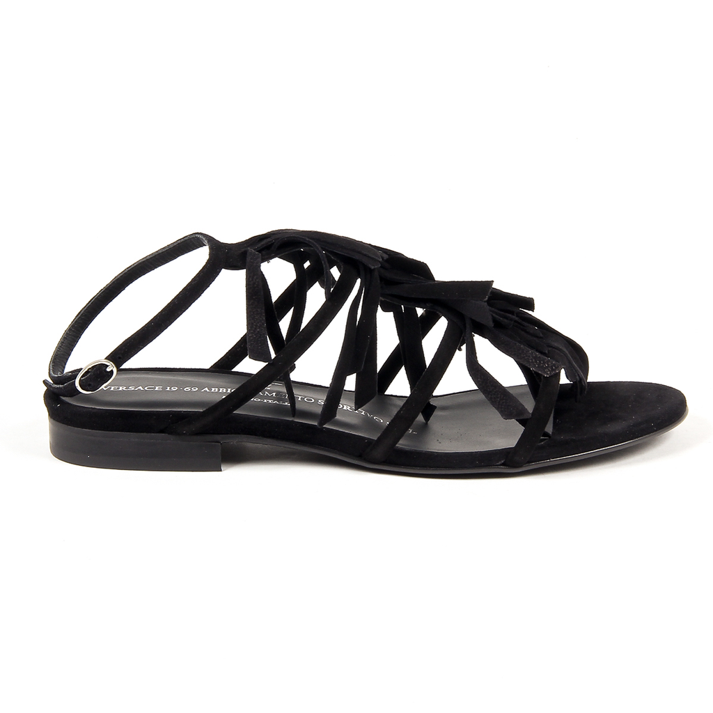 Sandalia plana V 1969 Italia para mujer, color negro, RIA