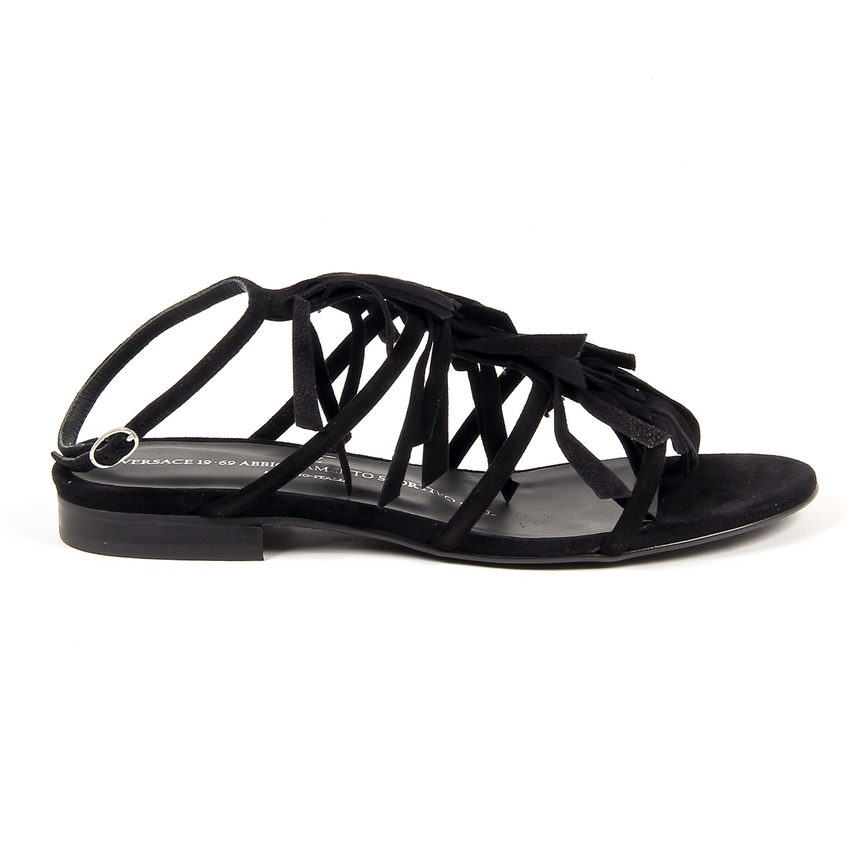 Sandalia plana V 1969 Italia para mujer, color negro, RIA