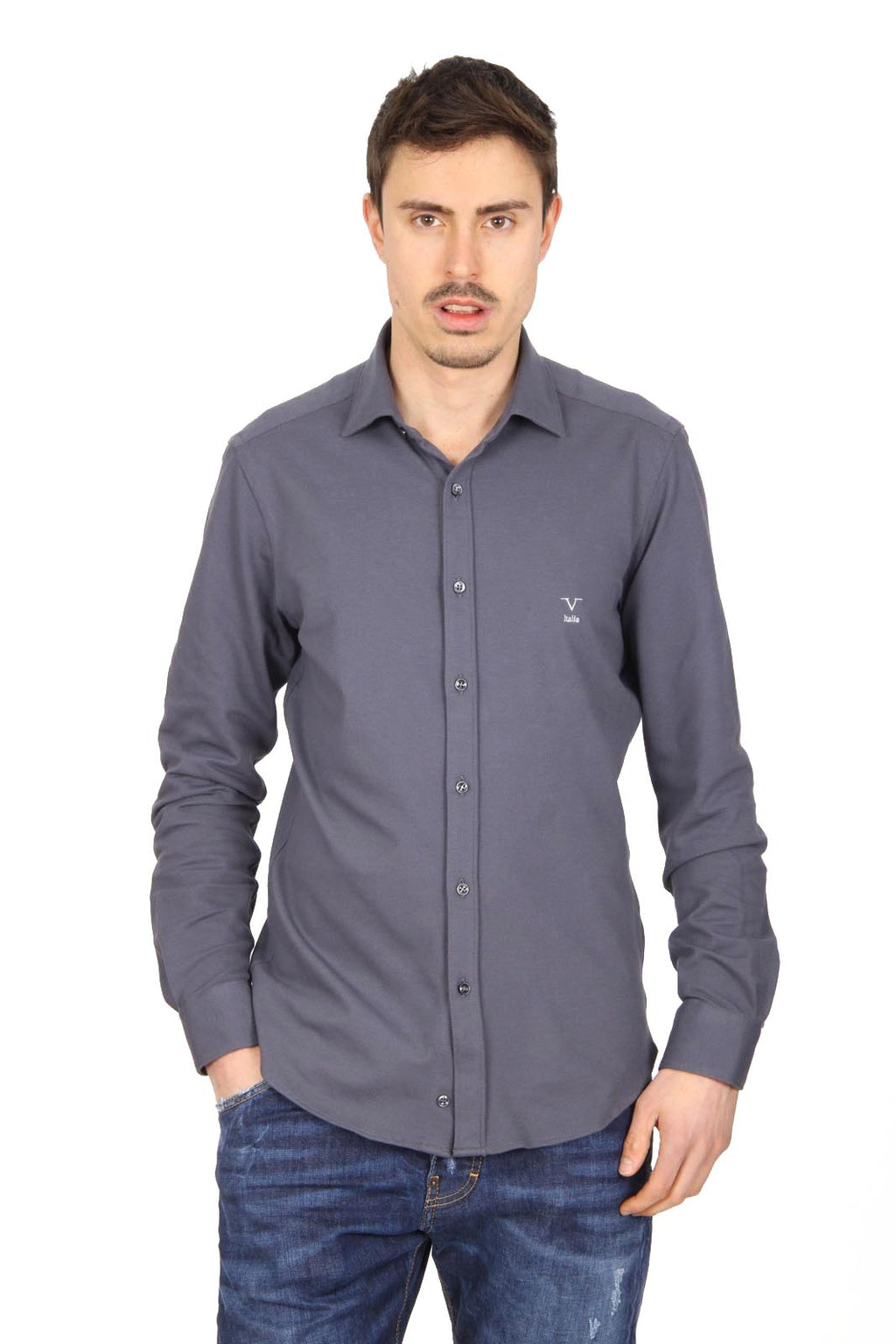 Camisa de manga larga para hombre V 1969 Italia Paris Piquet Grigio