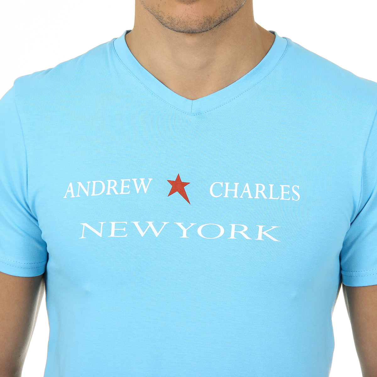 Camiseta Andrew Charles para hombre, manga corta, cuello en V, azul claro, KENAN