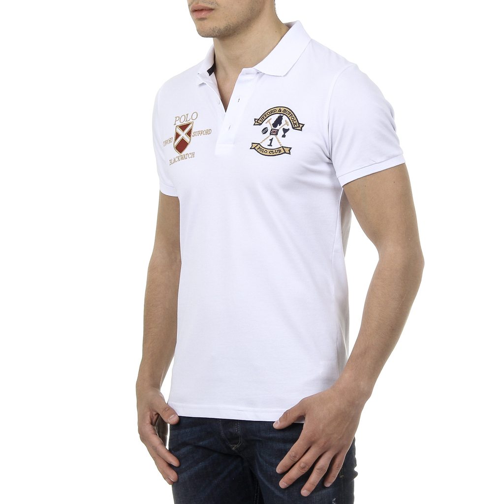 Polo Ufford & Suffolk Polo Club para hombre, manga corta, US007, blanco