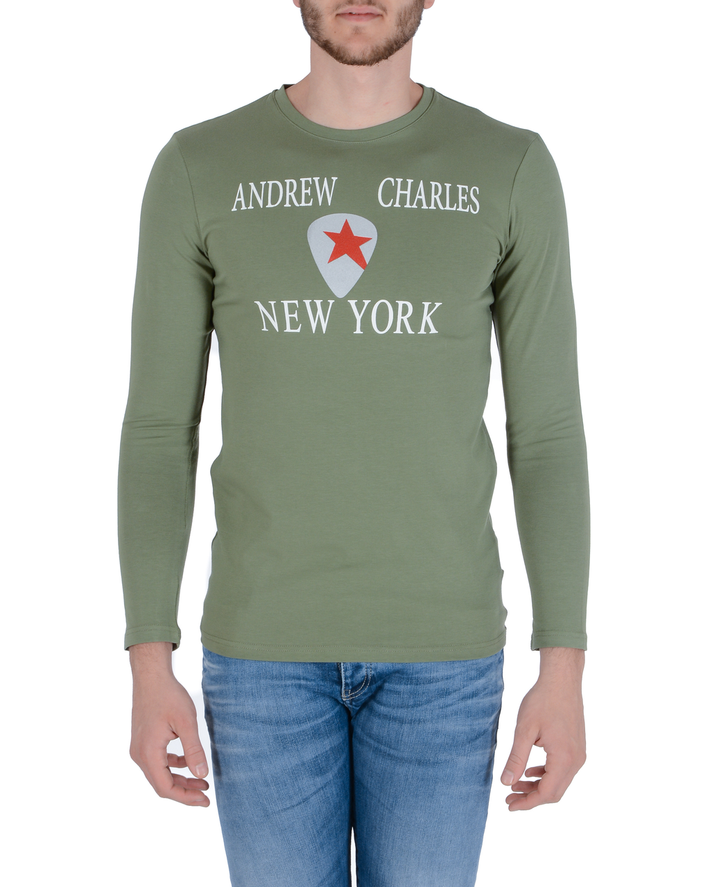 Camiseta Andrew Charles para hombre, manga larga, color verde Selma, talla 14