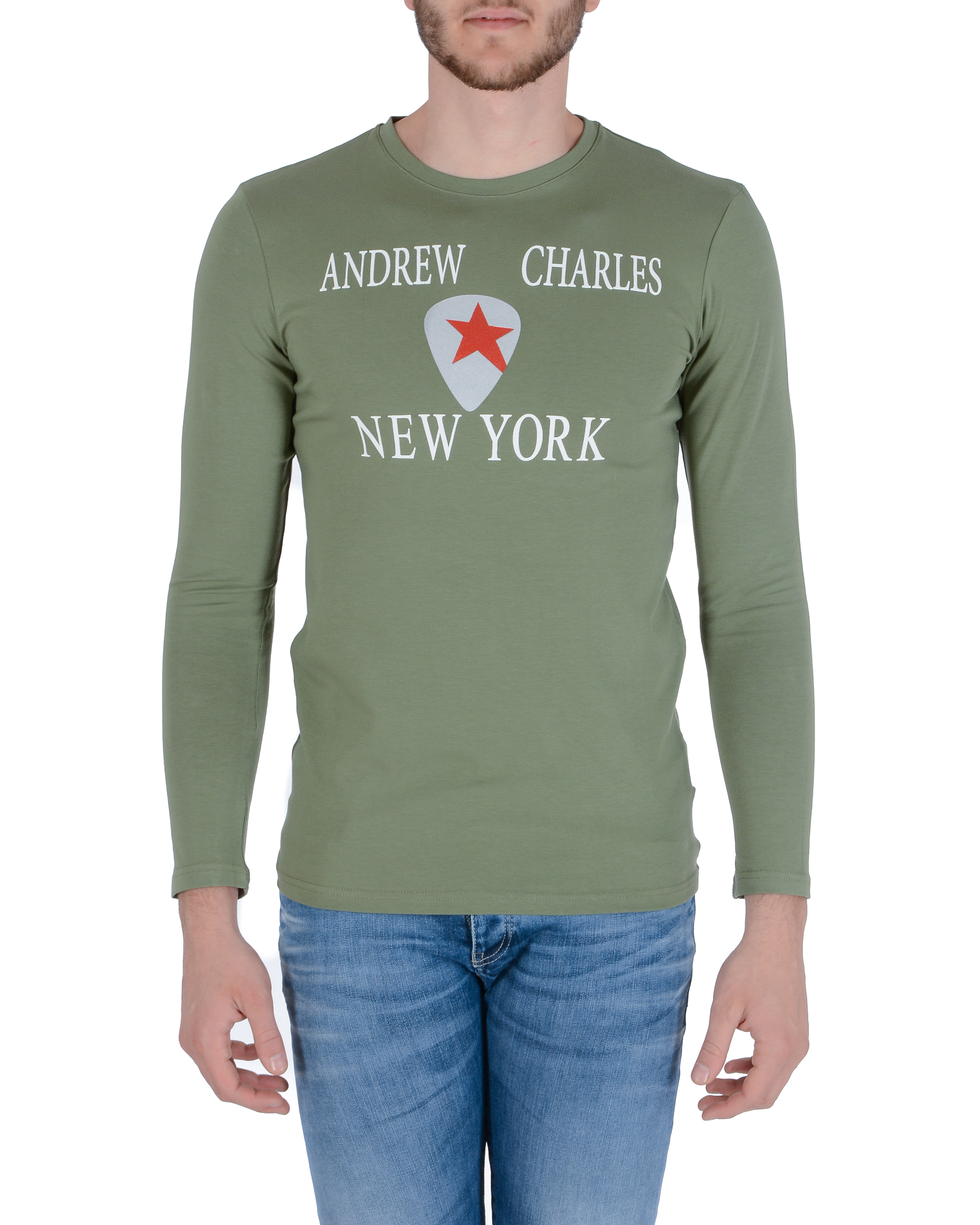 Camiseta Andrew Charles para hombre, manga larga, color verde Selma, talla 14