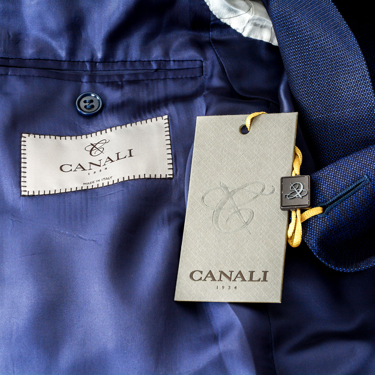 Canali Mens Suit Long Sleeves Blue Water Resistant