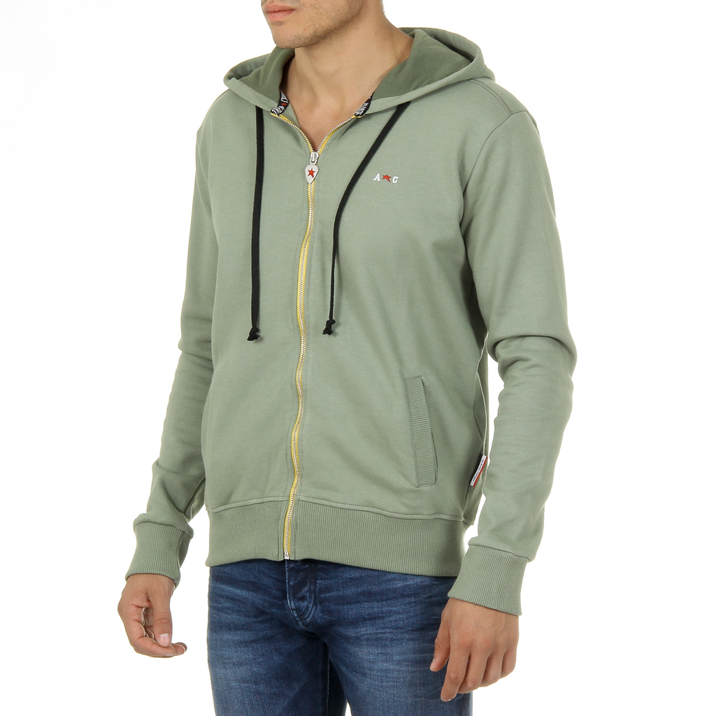 Sudadera con capucha Andrew Charles para hombre con cremallera, manga larga, cuello redondo, verde FELA