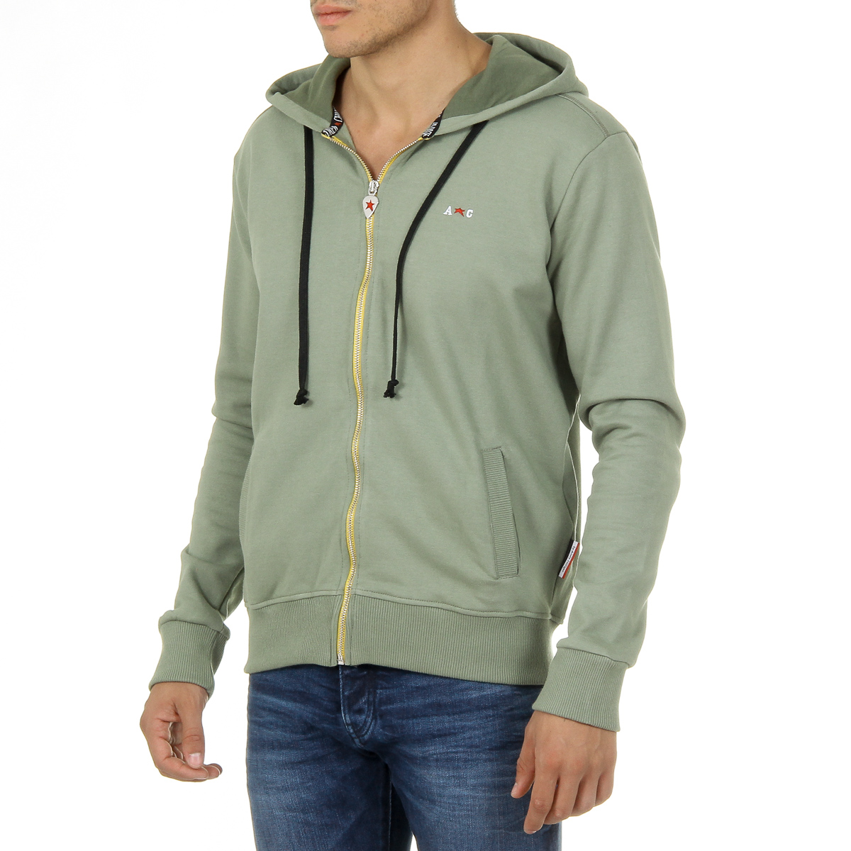 Sudadera con capucha Andrew Charles para hombre con cremallera, manga larga, cuello redondo, verde FELA