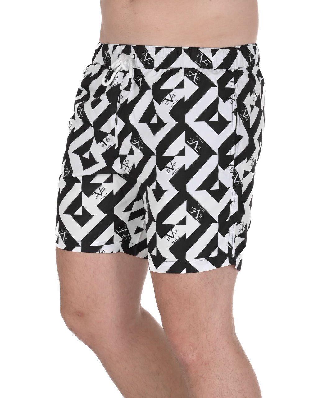 19V69 Italia Mens Swimwear Trunk VSC1MBM08 BLACK WHITE