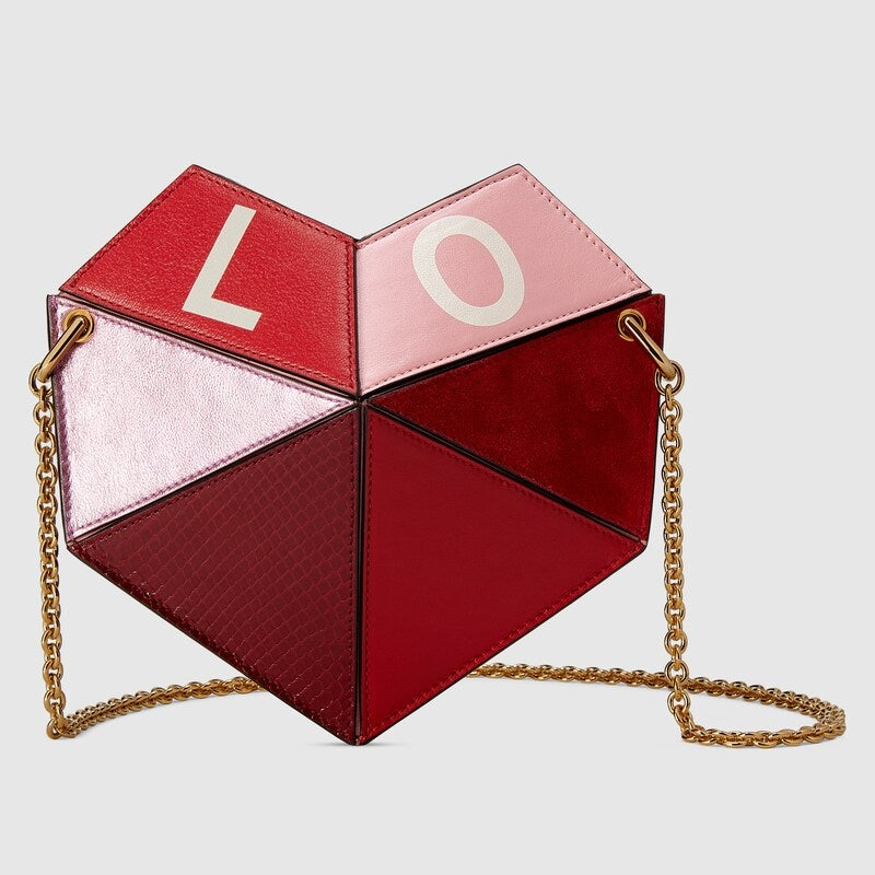 Bolso de hombro pequeño Gucci en forma de corazón rojo rosa