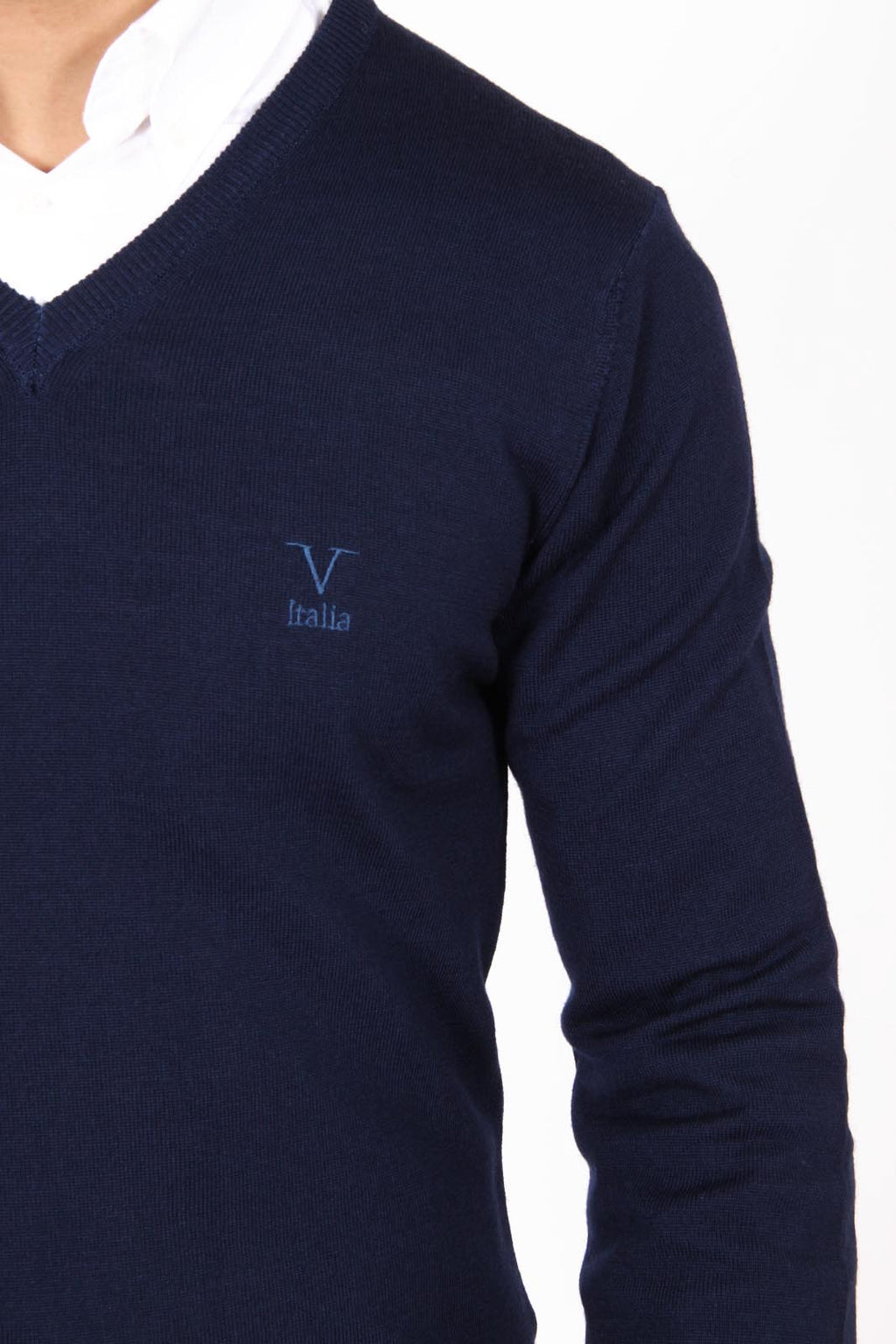 V 1969 Italia Jersey con cuello de pico para hombre 9801 SCOLLO V BLU NAVY
