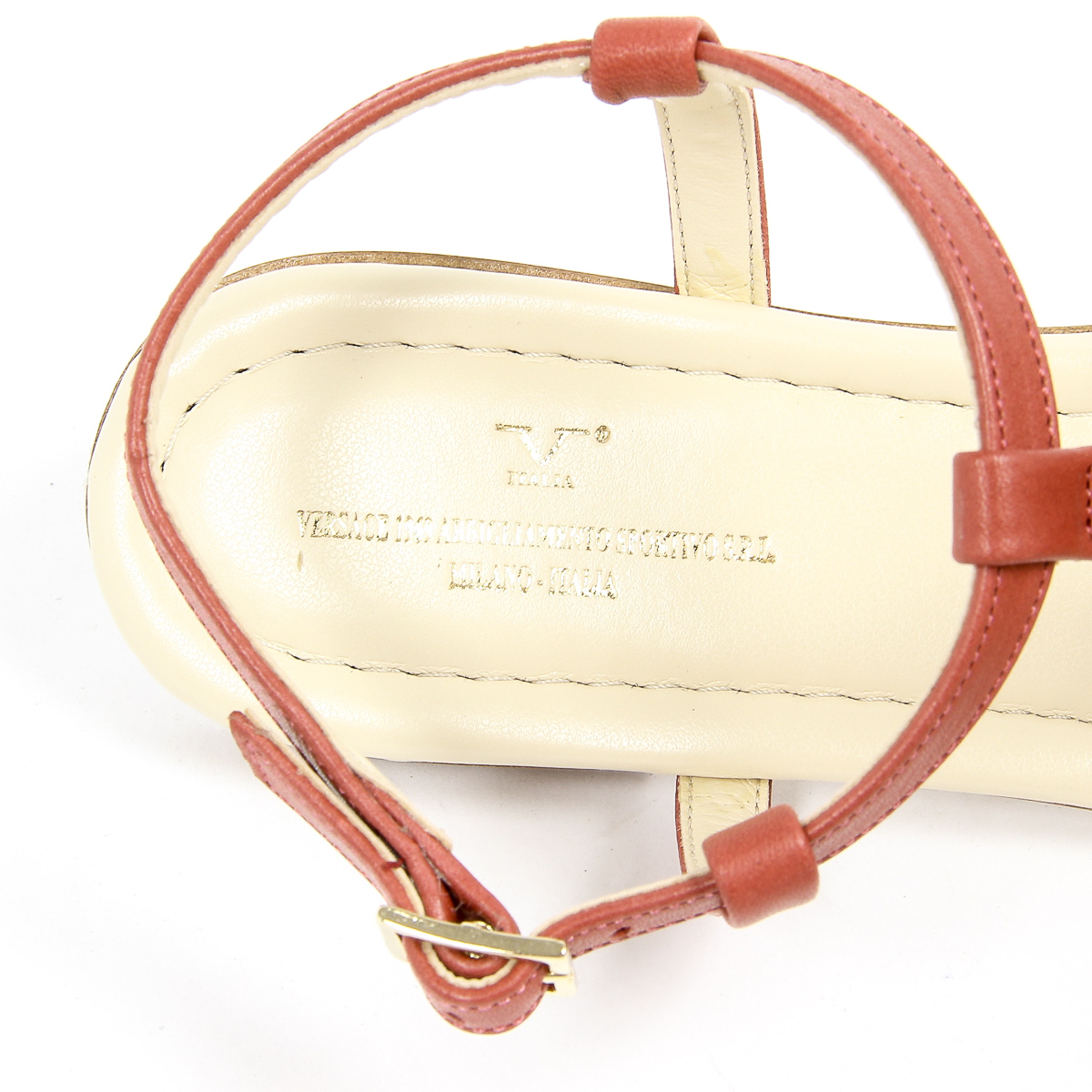 Sandalia plana V 1969 Italia para mujer, color rojo, LISA