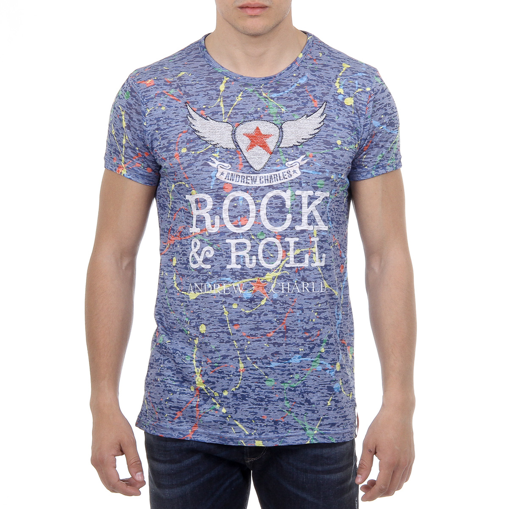 Andrew Charles Mens T-Shirt Short Sleeves Round Neck Blue HUNTER