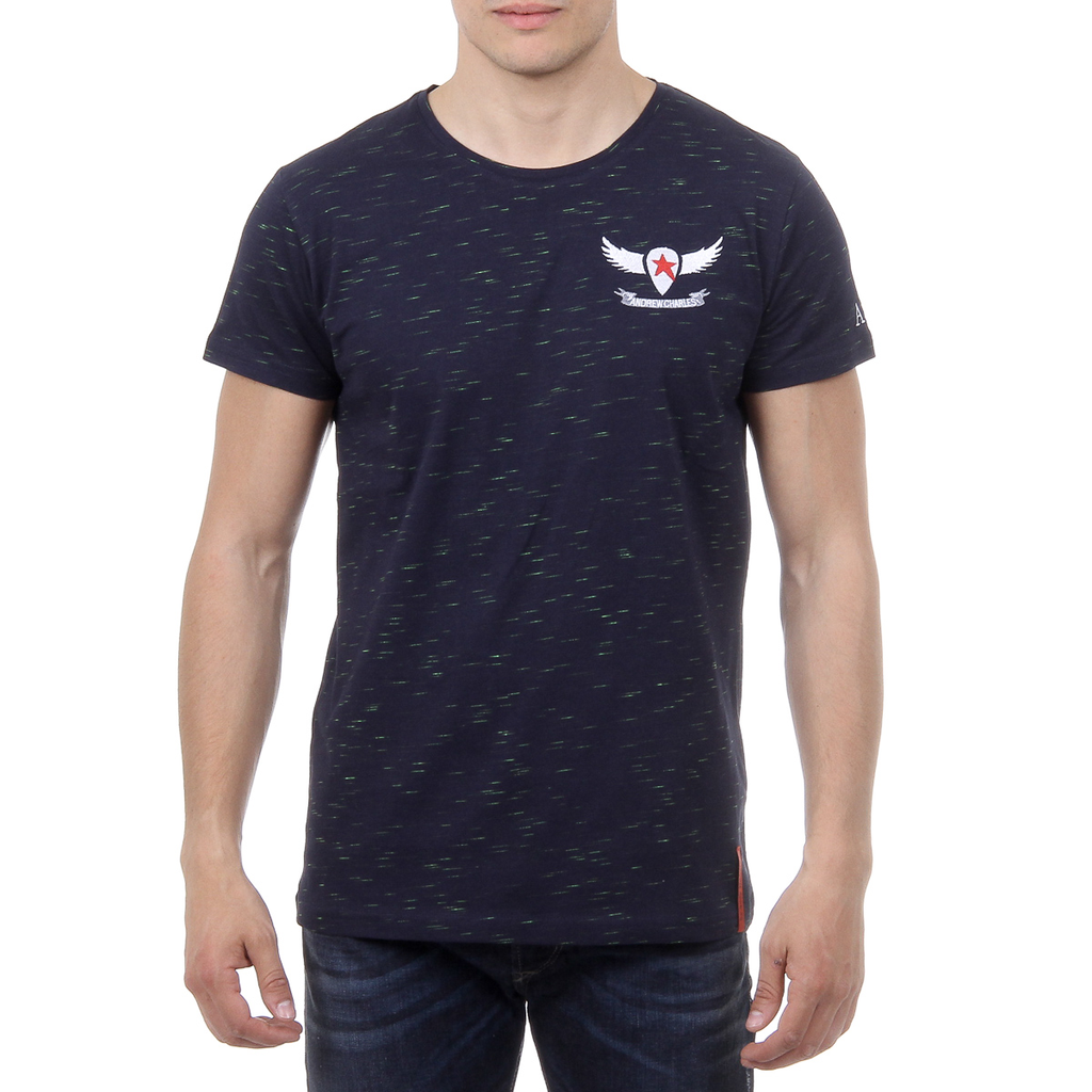 Andrew Charles Mens T-Shirt Short Sleeves Round Neck Dark Blue DYLAN