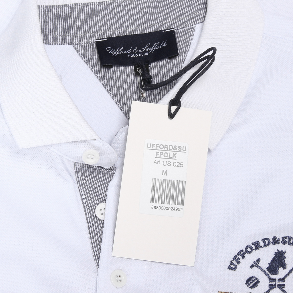 Polo Ufford & Suffolk Polo Club para hombre, manga corta, US025, blanco