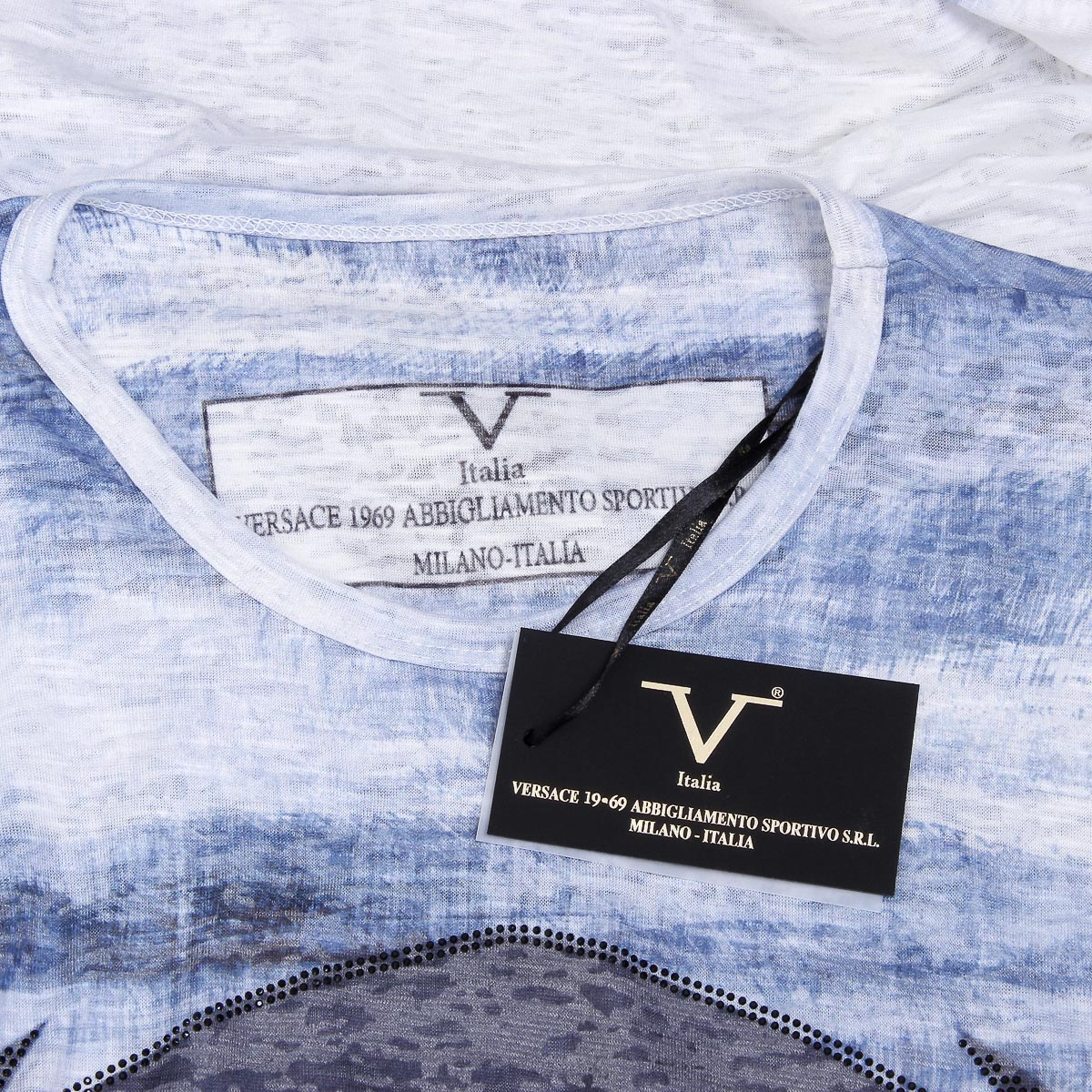 V 1969 Italia Mens T-shirt Short Sleeves Round Neck Light Blue LOGAN
