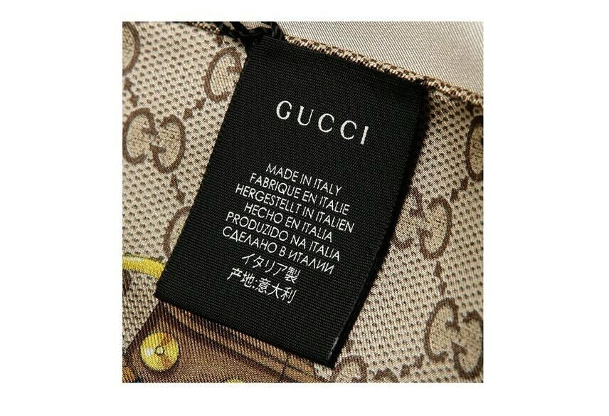Pañuelo Gucci GG con estampado de monograma 100% seda, 90 x 90 cm, marrón multi