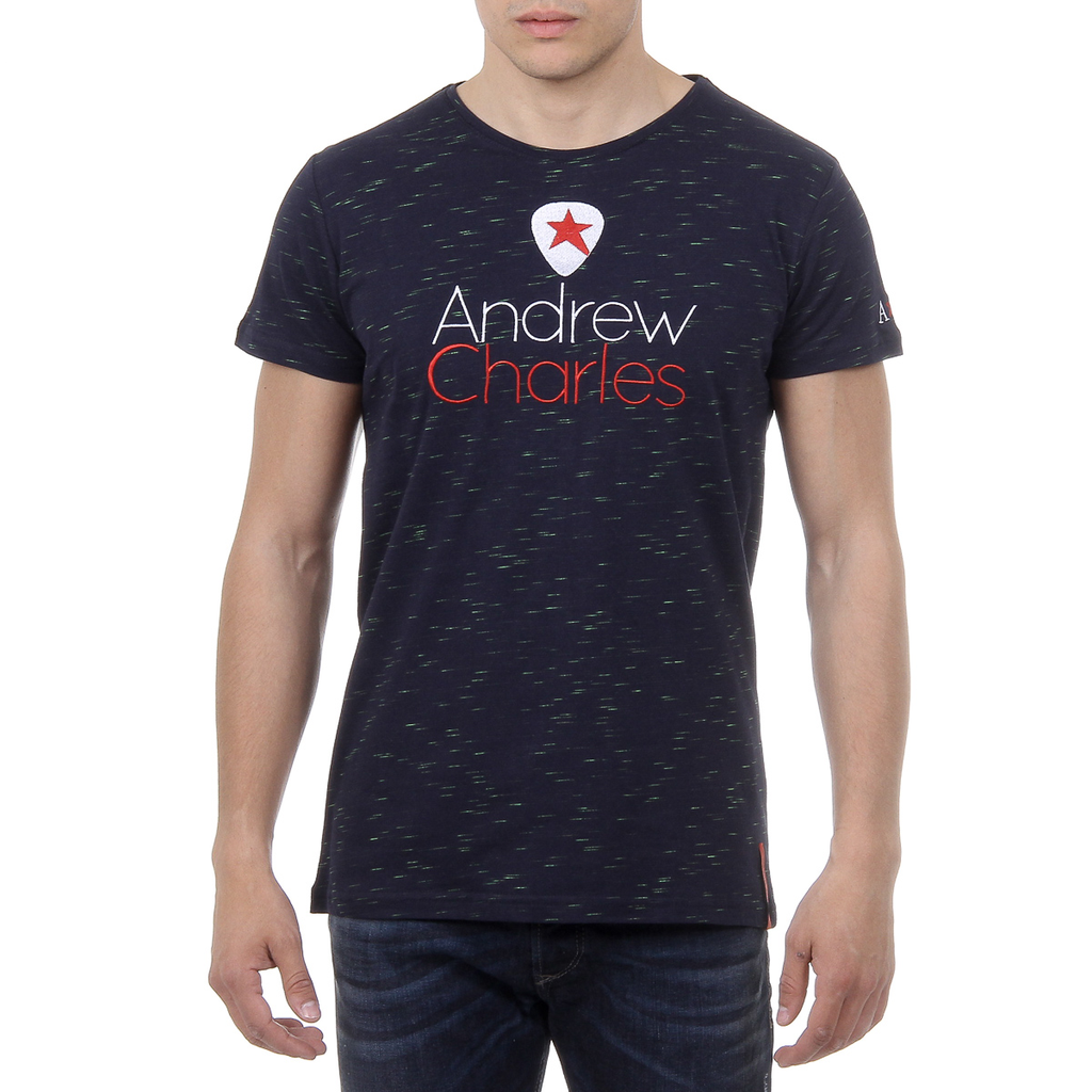Andrew Charles Mens T-Shirt Short Sleeves Round Neck Dark Blue JACK
