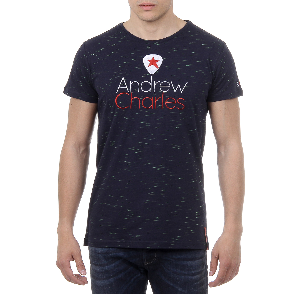 Andrew Charles Mens T-Shirt Short Sleeves Round Neck Dark Blue JACK