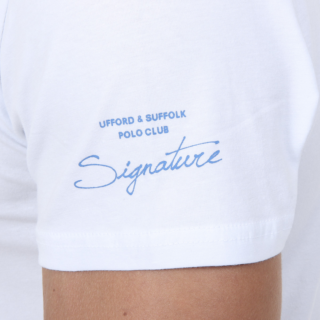 Camiseta de hombre Ufford & Suffolk Polo Club, manga corta, cuello redondo, US028, blanca
