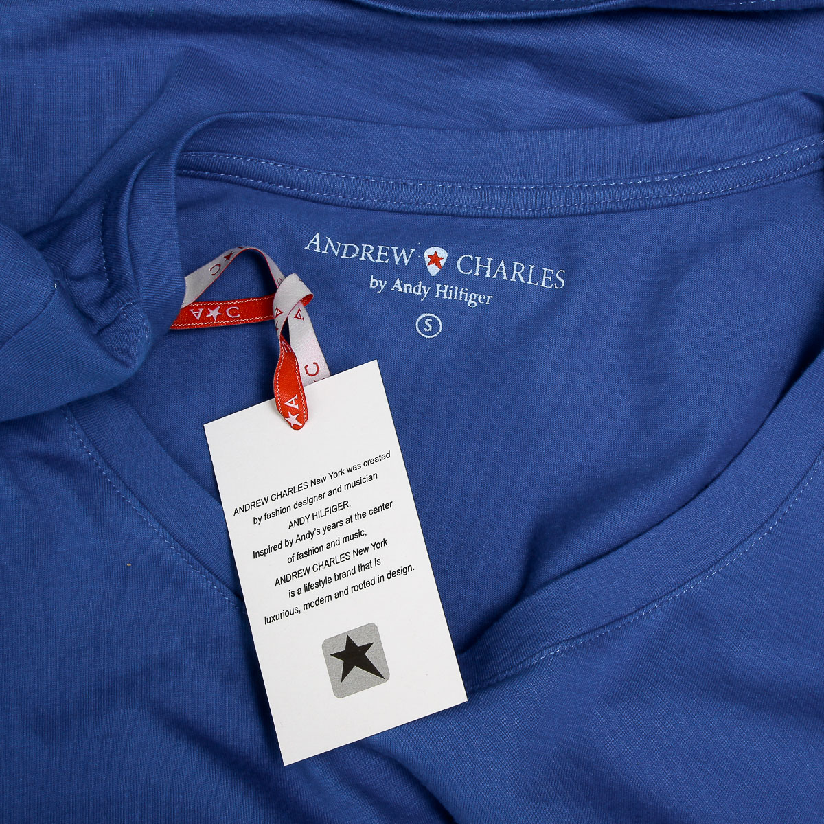 Camiseta Andrew Charles para mujer, manga corta, cuello en V, azul TAPIWA